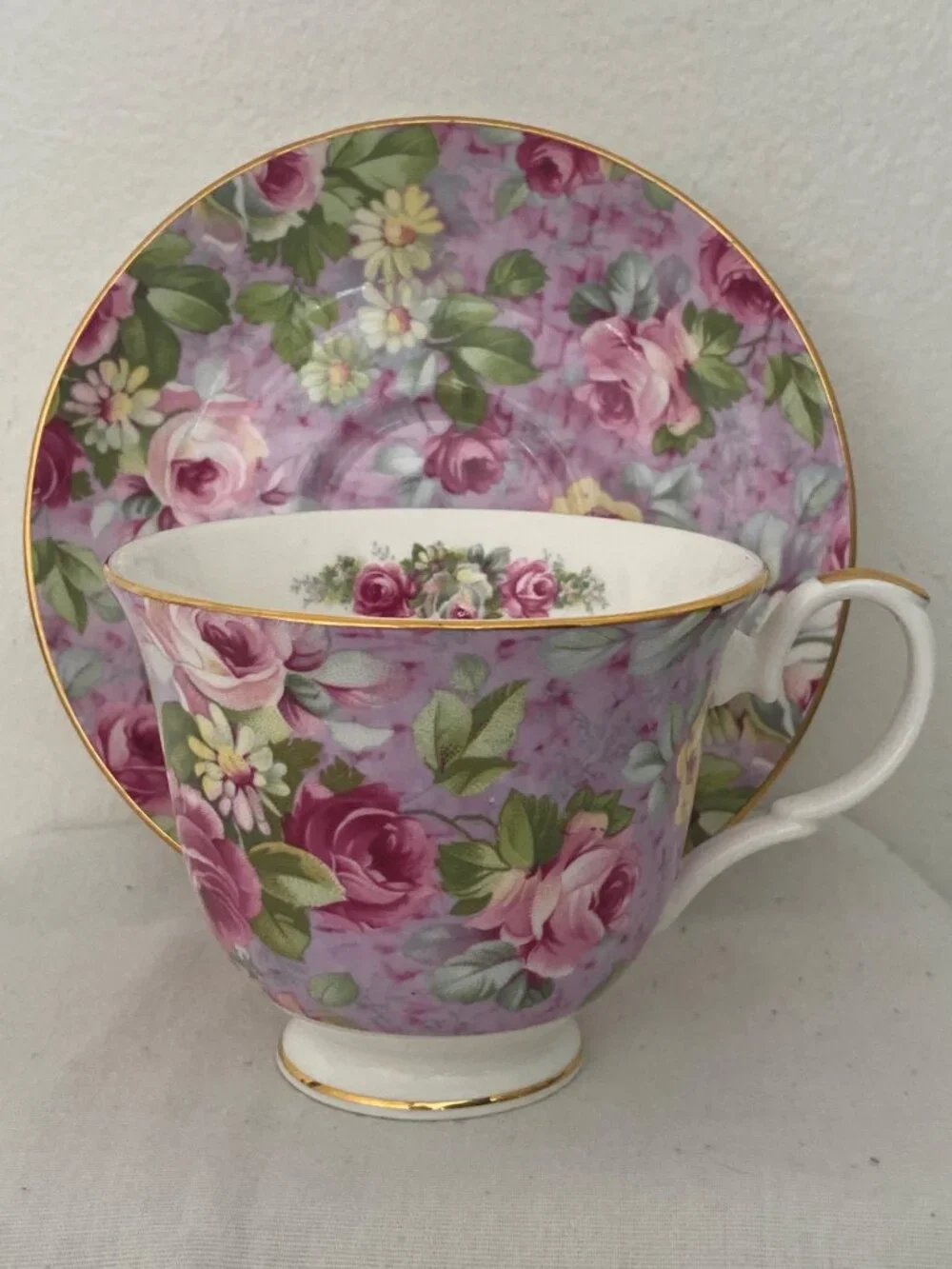 VTG Crown Trent Cup Saucer Pink Lavender Floral Chintz England Replacement